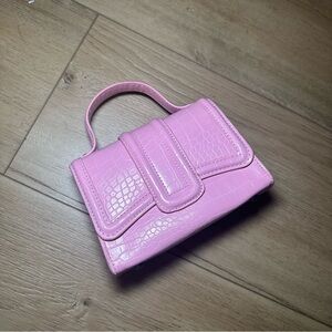 Pink Crocodile Embossed Women's Handbag